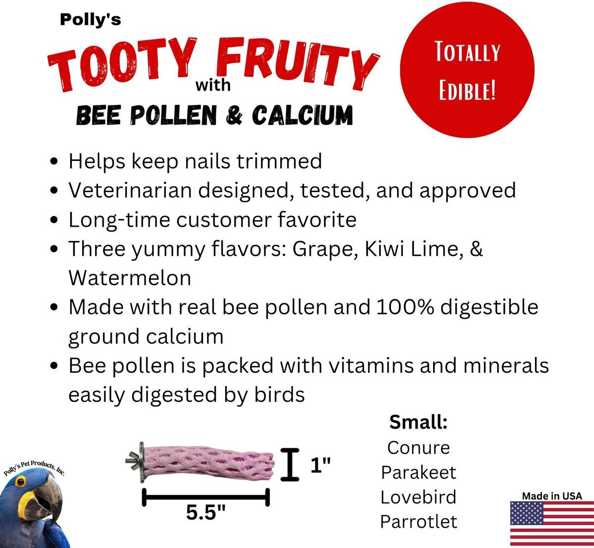 Tooty Fruity Bee Pollen Bird Perch - Small