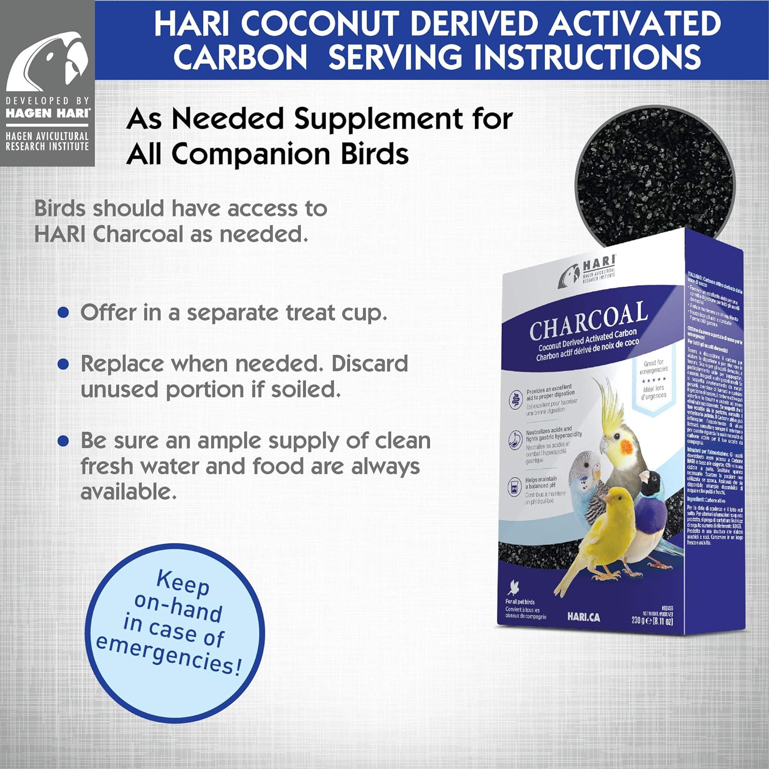 HARI Charcoal - Coconut Derived Activated Charcoal Bird Aid